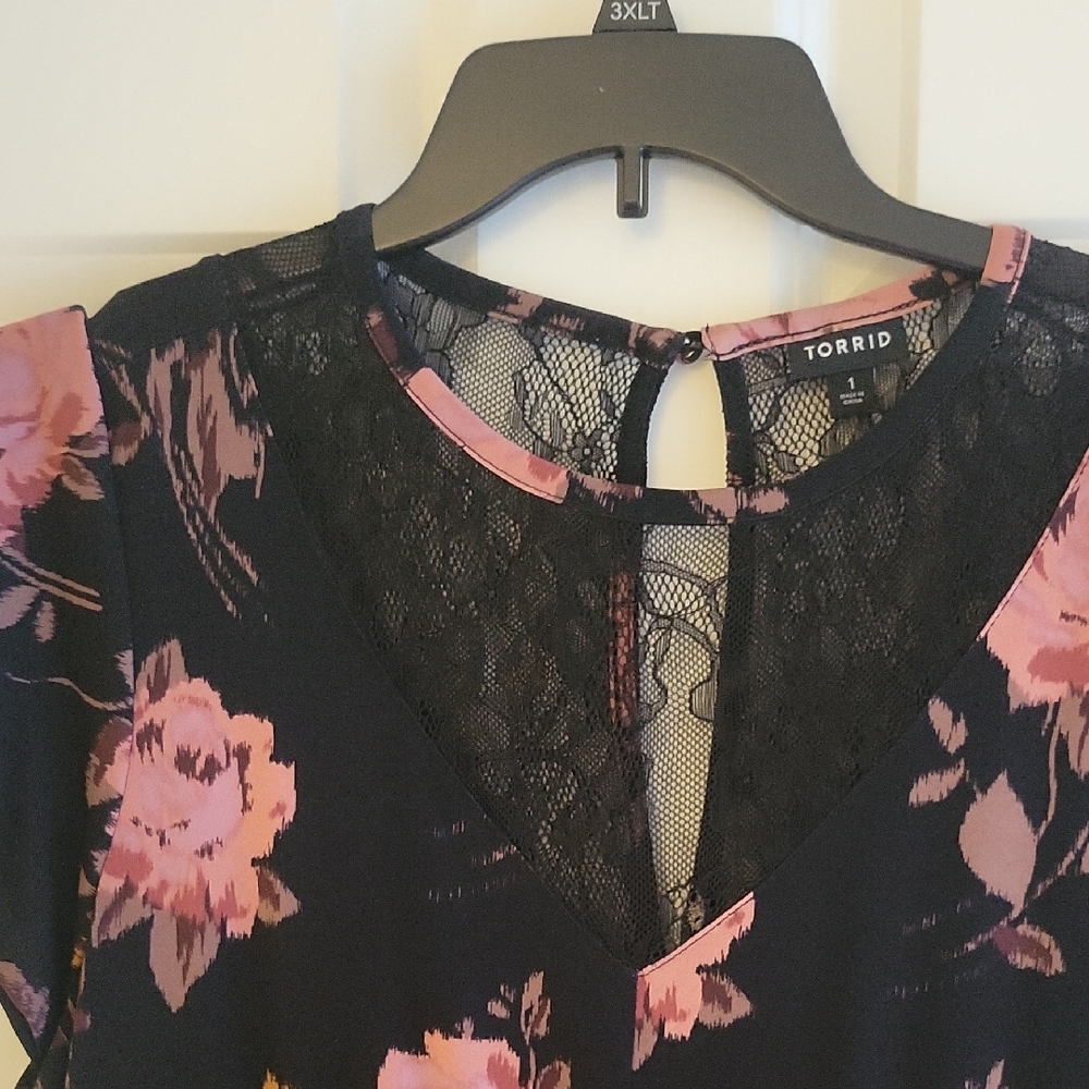 Torrid Black and Pink Dress with Lace Detailing